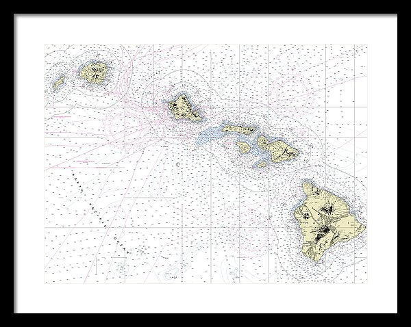 Hawaiian Islands Nautical Chart - Framed Print