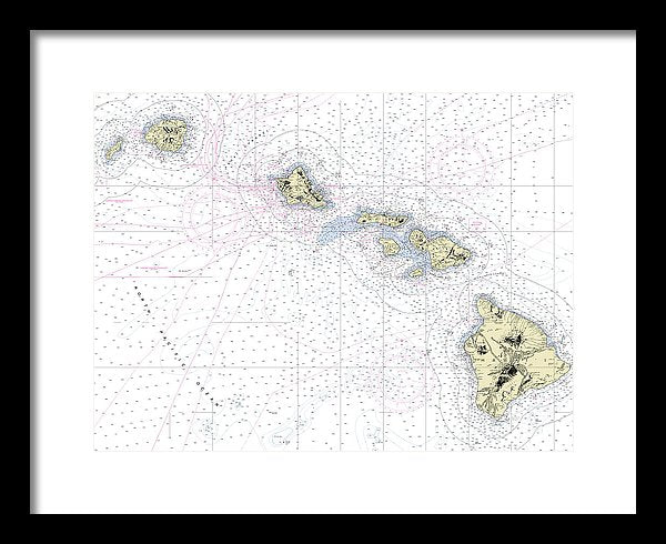 Hawaiian Islands Nautical Chart - Framed Print