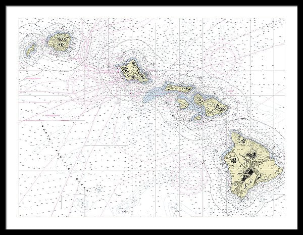 Hawaiian Islands Nautical Chart - Framed Print