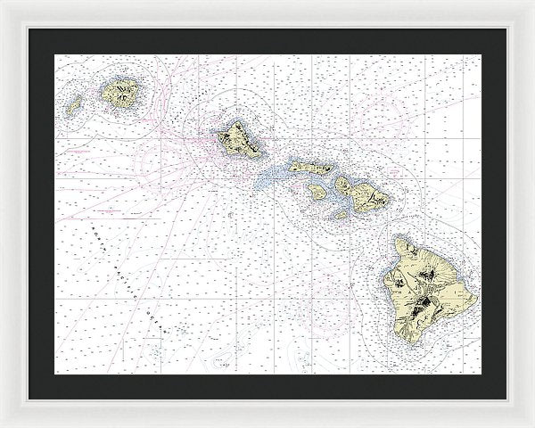 Hawaiian Islands Nautical Chart - Framed Print