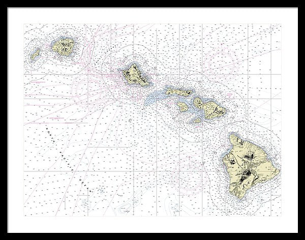 Hawaiian Islands Nautical Chart - Framed Print