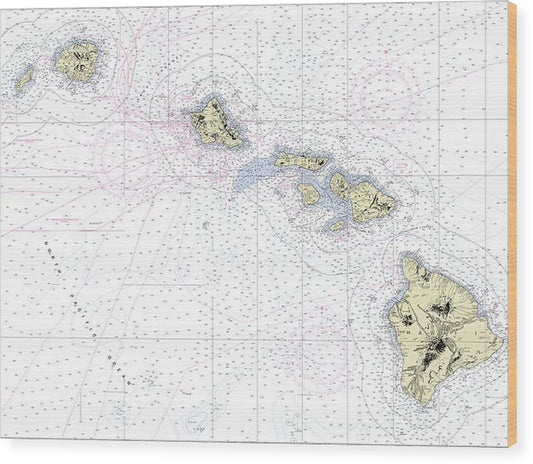 Hawaiian Islands Nautical Chart Wood Print