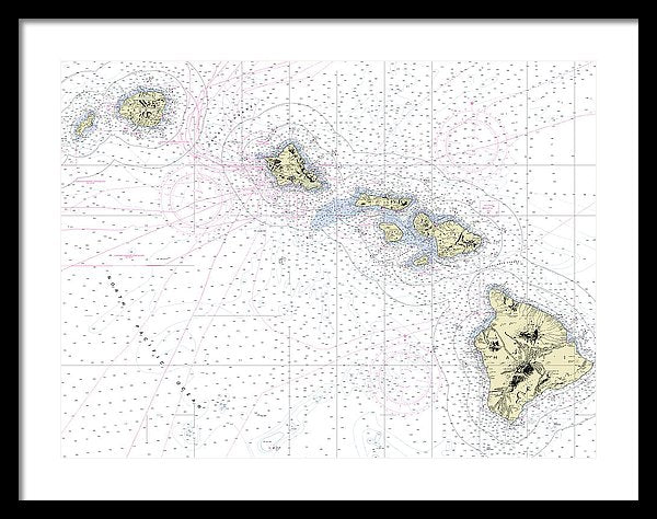 Hawaiian Islands Nautical Chart - Framed Print