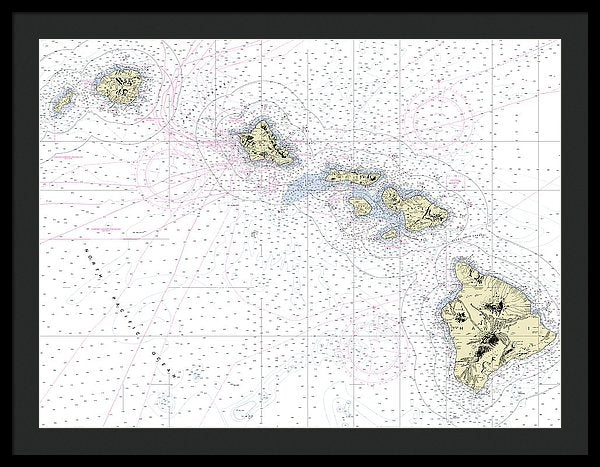 Hawaiian Islands Nautical Chart - Framed Print