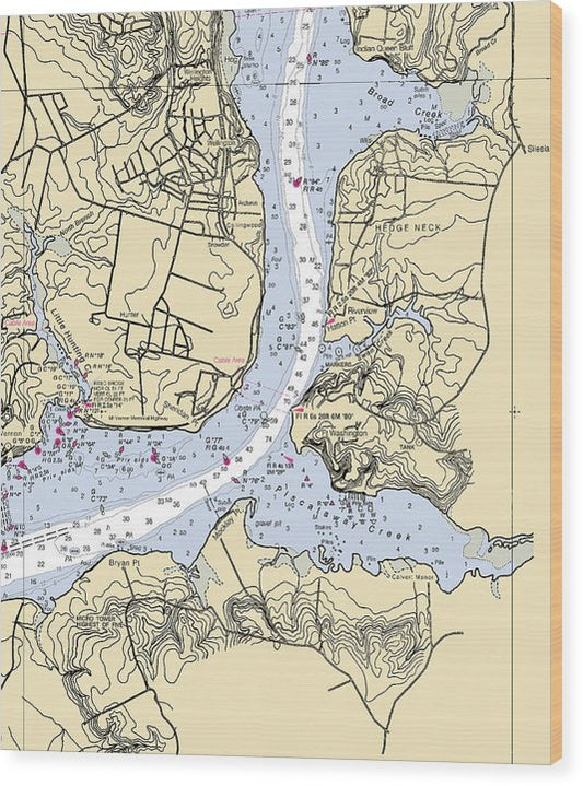 Hedge Neck-Maryland Nautical Chart Wood Print