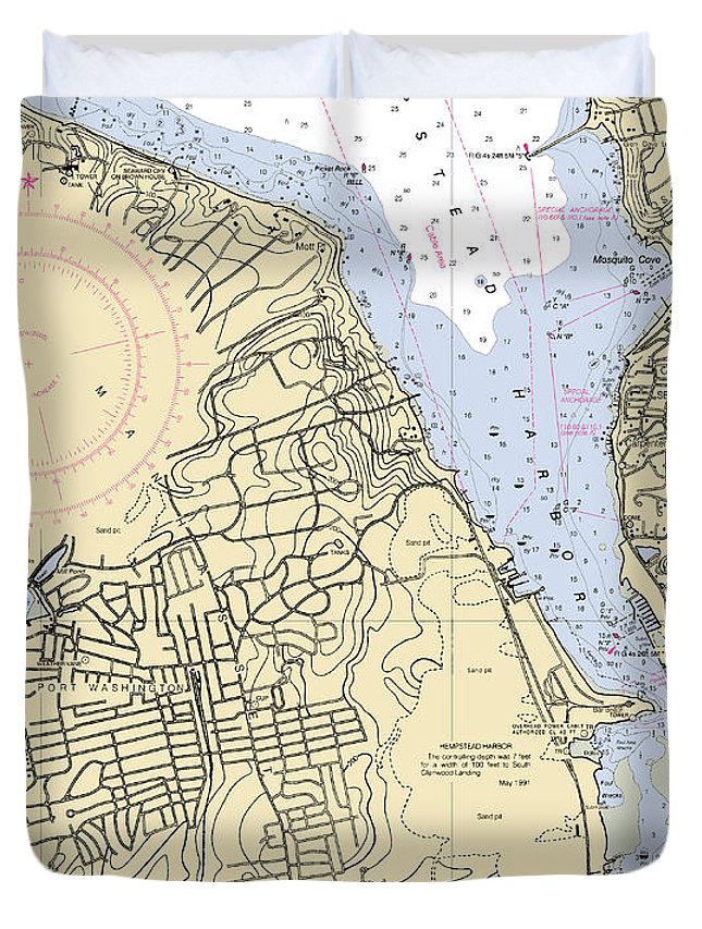 Hempstead Harbor-new York Nautical Chart - Duvet Cover