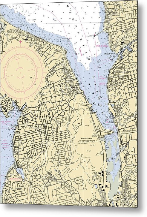 A beuatiful Metal Print of the Hempstead Harbor-New York Nautical Chart - Metal Print by SeaKoast.  100% Guarenteed!