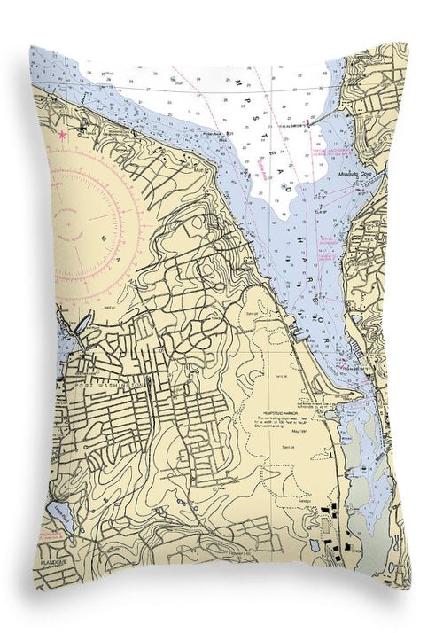 Hempstead Harbor-new York Nautical Chart - Throw Pillow