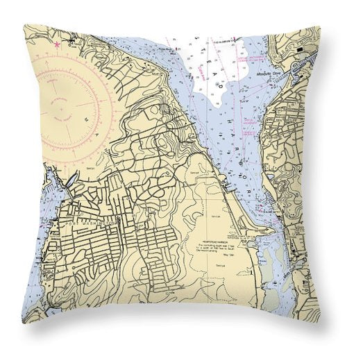 Hempstead Harbor-new York Nautical Chart - Throw Pillow