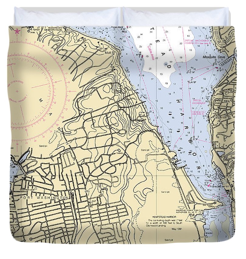 Hempstead Harbor New York Nautical Chart Duvet Cover