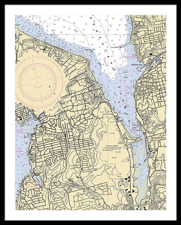 Hempstead Harbor-new York Nautical Chart - Framed Print