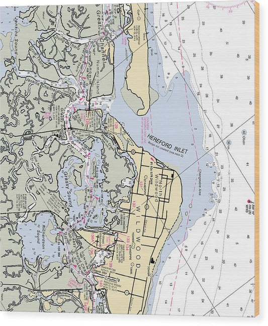 Hereford Inlet -New Jersey Nautical Chart _V2 Wood Print