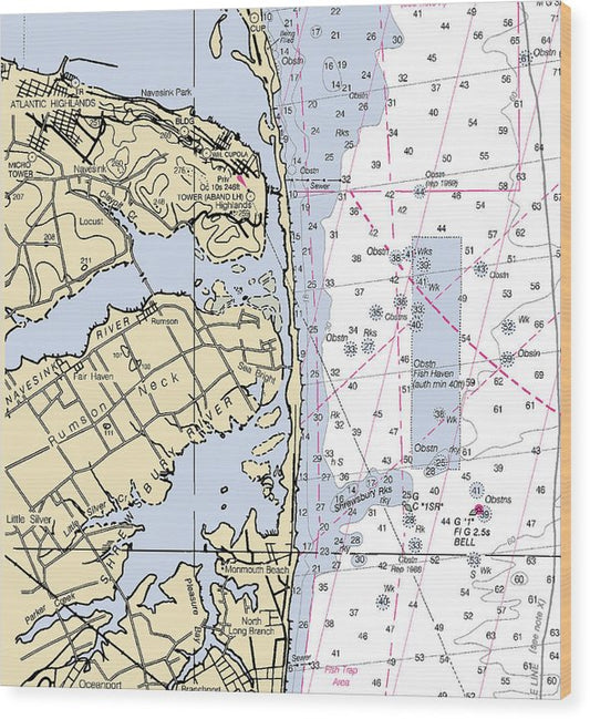 Highlands To Rumson Neck-New Jersey Nautical Chart Wood Print