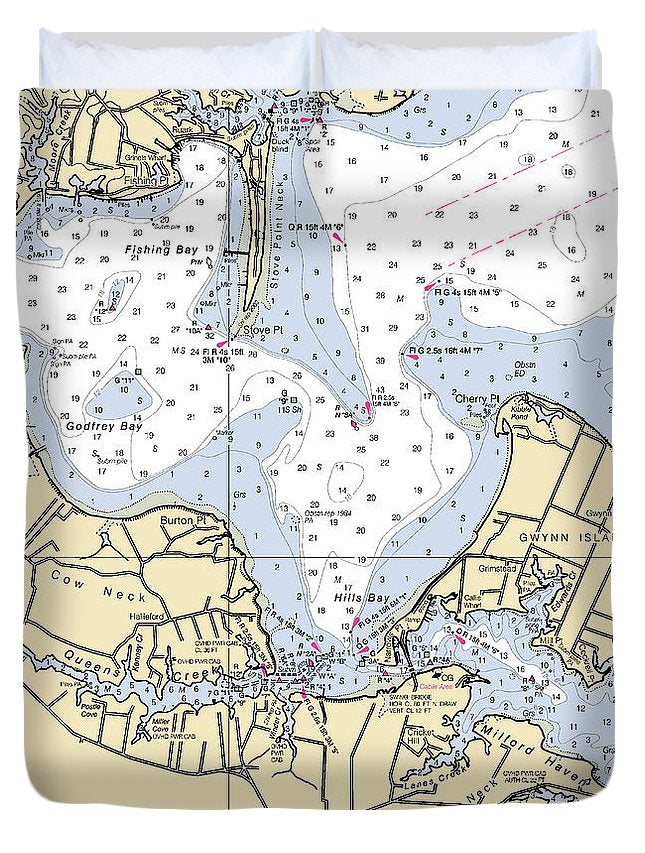 Hills Bay-virginia Nautical Chart - Duvet Cover