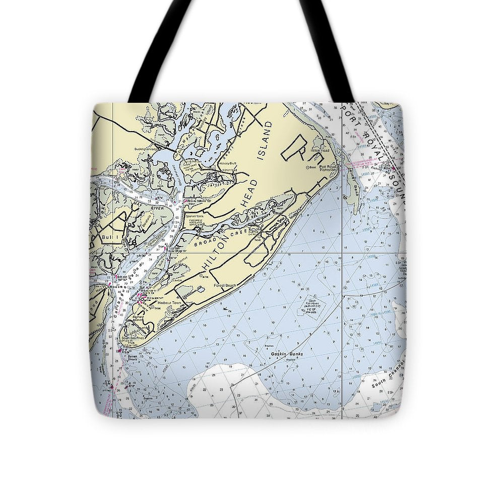 Hilton Head Island South Carolina Nautical Chart - Tote Bag
