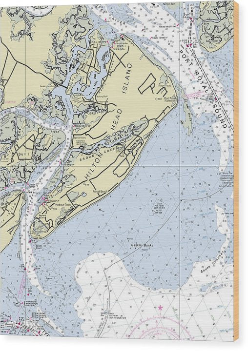 Hilton Head Island South Carolina Nautical Chart Wood Print