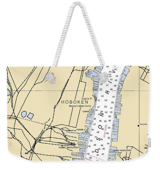 Hoboken-new Jersey Nautical Chart - Weekender Tote Bag