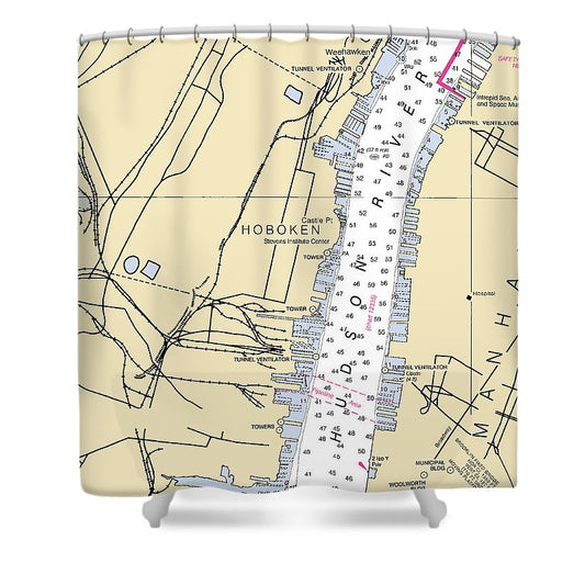 Hoboken New Jersey Nautical Chart Shower Curtain