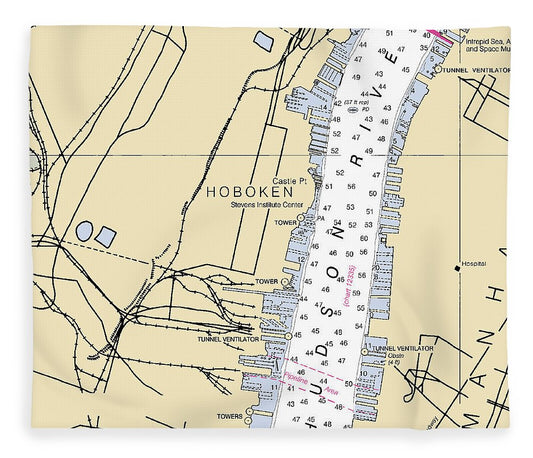 Hoboken New Jersey Nautical Chart Blanket