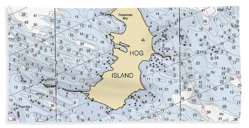 Hog Island Lake Michigan Nautical Chart Bath Towel