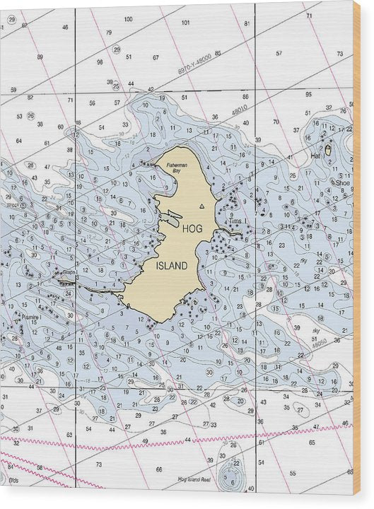 Hog Island-Lake Michigan Nautical Chart Wood Print