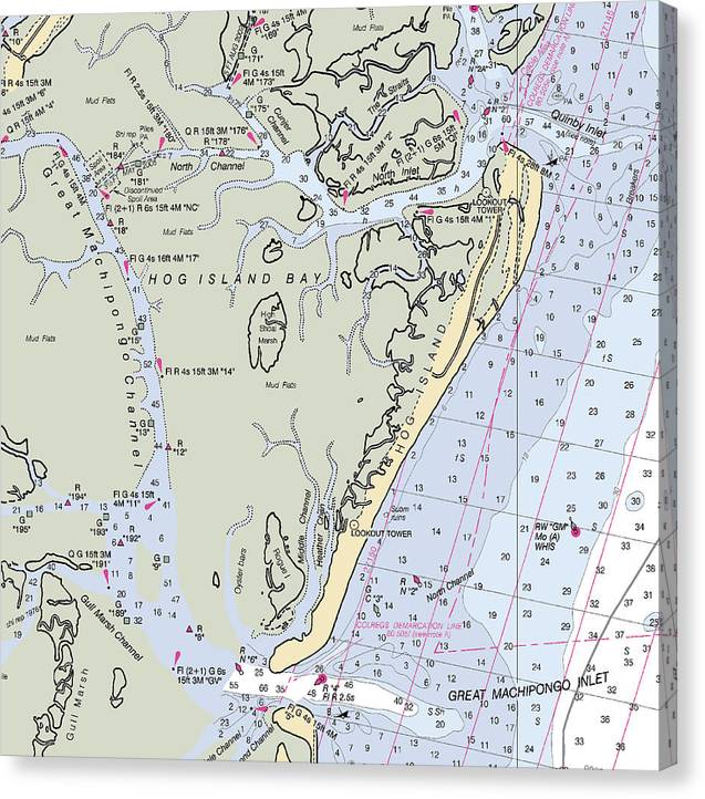 Hog Island-Virginia Nautical Chart Canvas Print