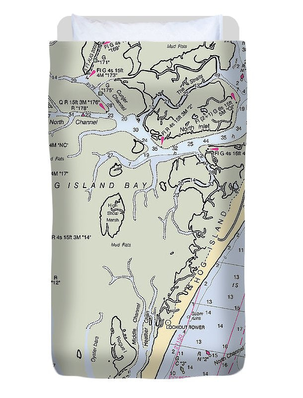 Hog Island-virginia Nautical Chart - Duvet Cover