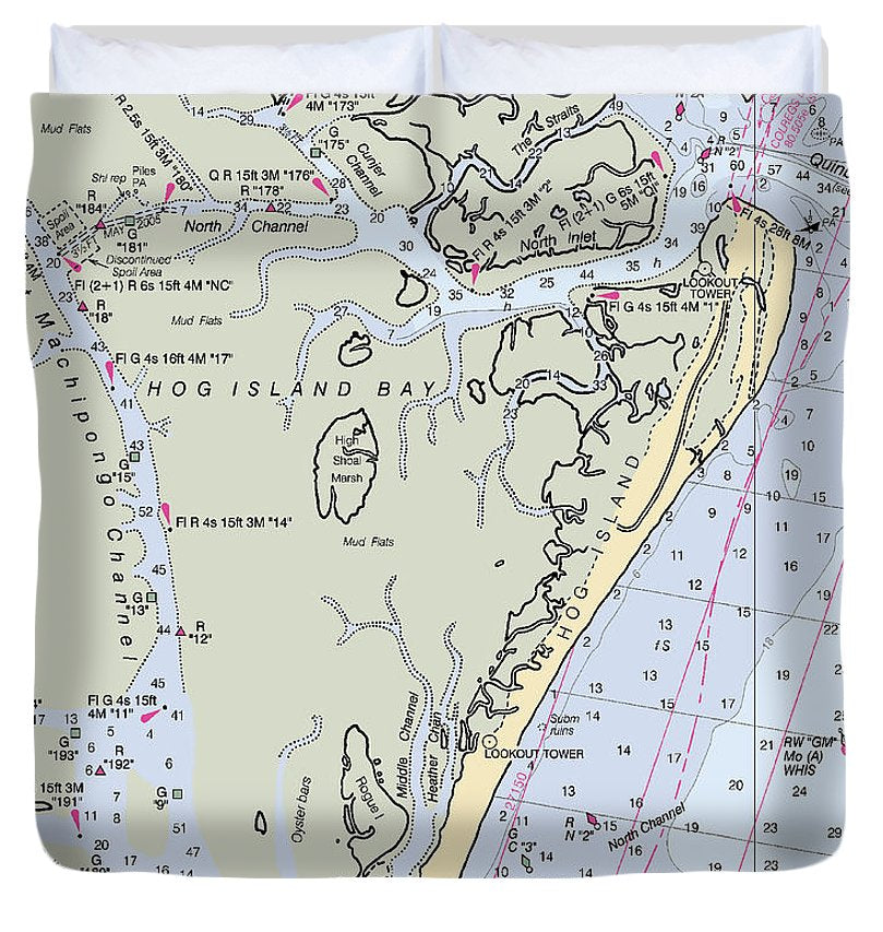 Hog Island Virginia Nautical Chart Duvet Cover