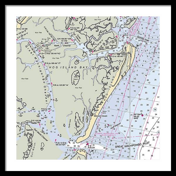 Hog Island-virginia Nautical Chart - Framed Print