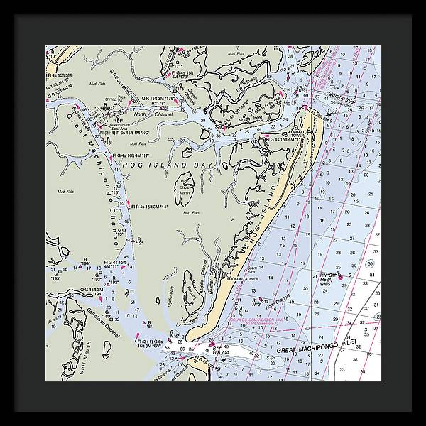 Hog Island-virginia Nautical Chart - Framed Print