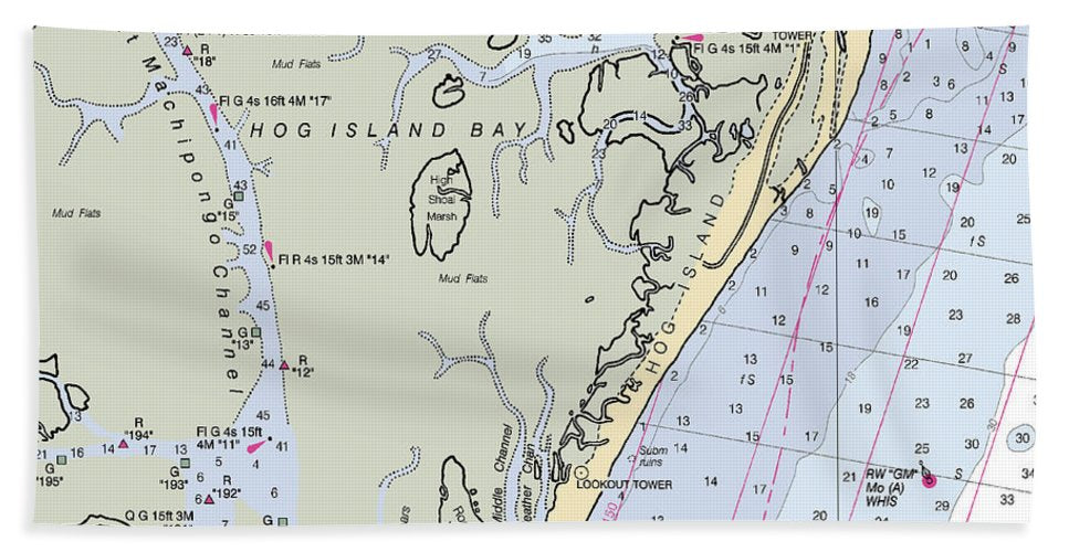 Hog Island-virginia Nautical Chart - Beach Towel