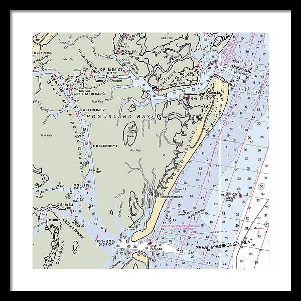 Hog Island-virginia Nautical Chart - Framed Print