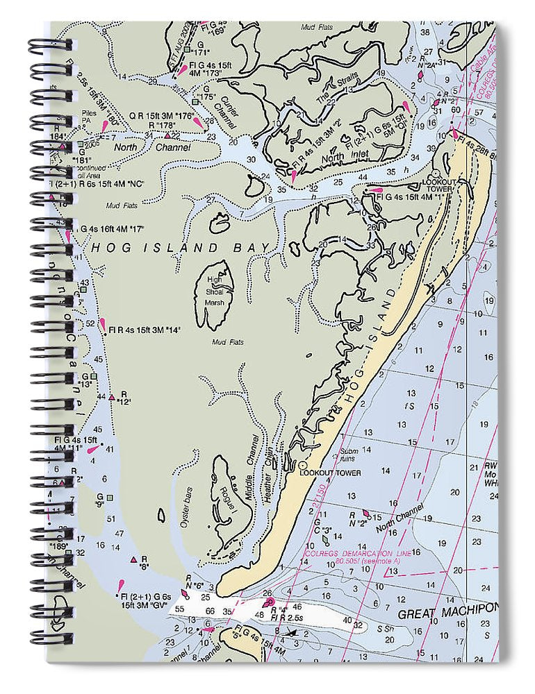 Hog Island Virginia Nautical Chart Spiral Notebook