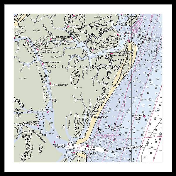 Hog Island-virginia Nautical Chart - Framed Print