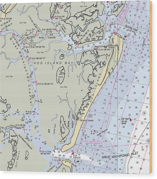 Hog Island-Virginia Nautical Chart Wood Print