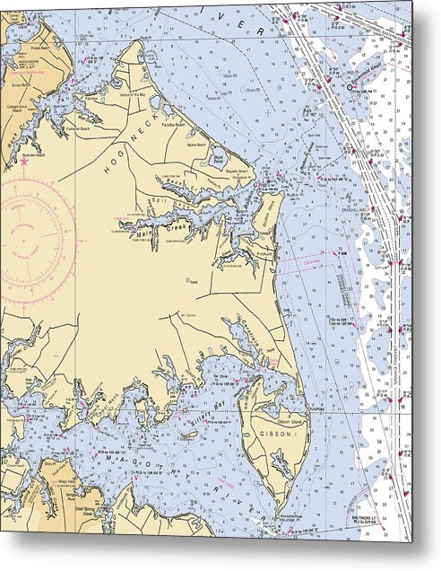 A beuatiful Metal Print of the Hog Neck-Maryland Nautical Chart - Metal Print by SeaKoast.  100% Guarenteed!