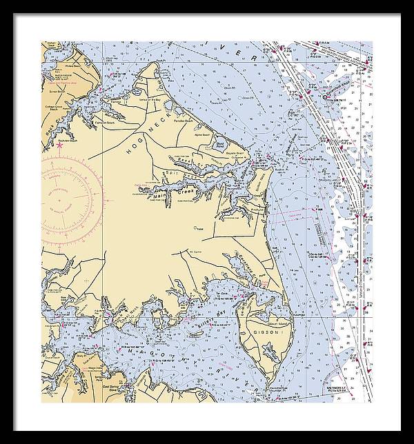 Hog Neck-maryland Nautical Chart - Framed Print