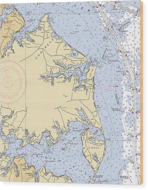 Hog Neck-Maryland Nautical Chart Wood Print