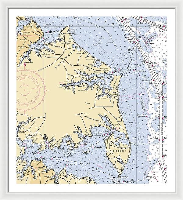 Hog Neck-maryland Nautical Chart - Framed Print