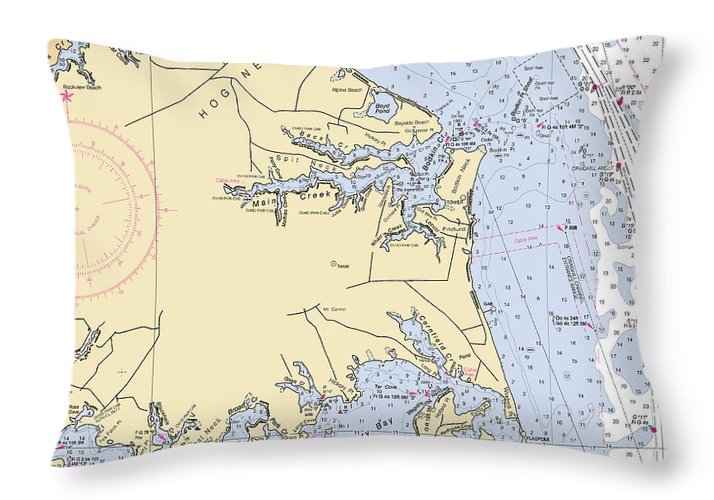 Hog Neck-maryland Nautical Chart - Throw Pillow