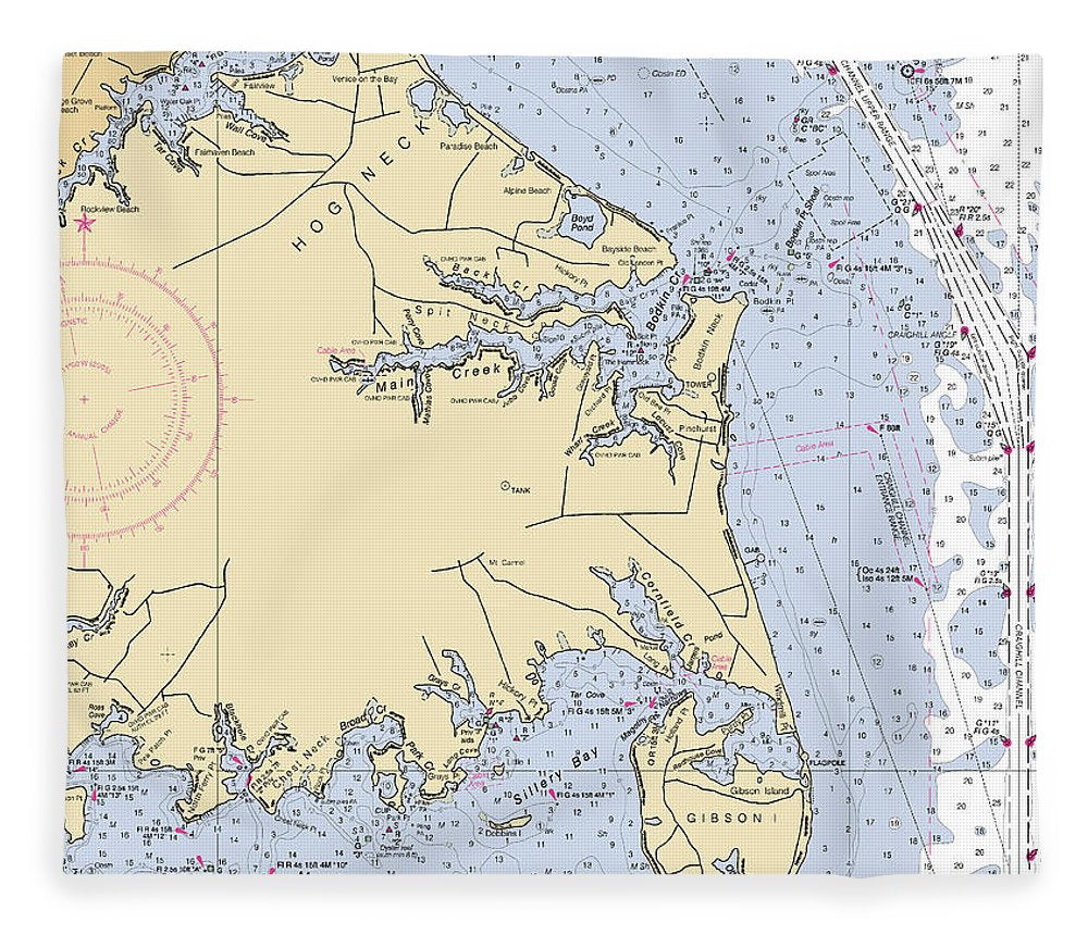 Hog Neck Maryland Nautical Chart Blanket