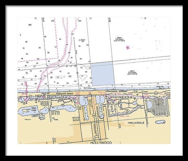 Hollywood -florida Nautical Chart _v6 - Framed Print