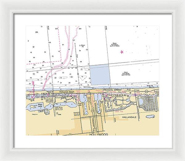 Hollywood -florida Nautical Chart _v6 - Framed Print