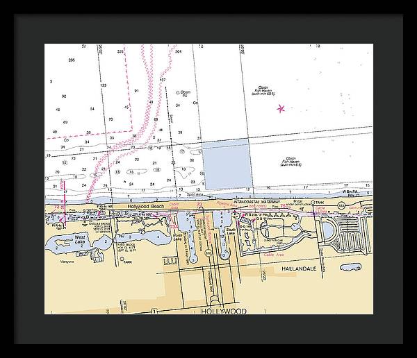 Hollywood -florida Nautical Chart _v6 - Framed Print