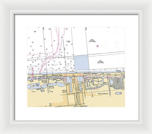 Hollywood -florida Nautical Chart _v6 - Framed Print