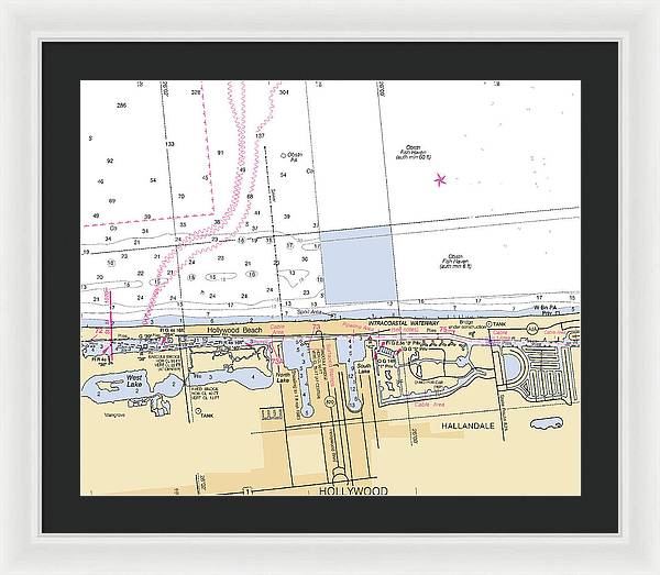 Hollywood -florida Nautical Chart _v6 - Framed Print