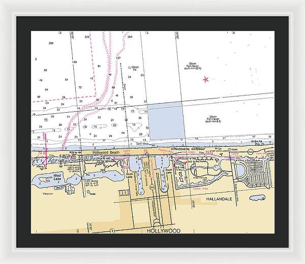 Hollywood -florida Nautical Chart _v6 - Framed Print