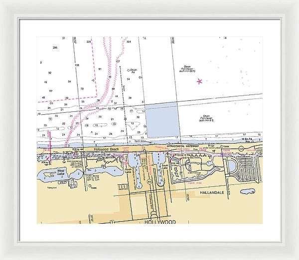 Hollywood -florida Nautical Chart _v6 - Framed Print