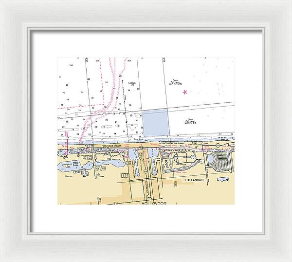 Hollywood -florida Nautical Chart _v6 - Framed Print