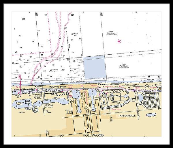 Hollywood -florida Nautical Chart _v6 - Framed Print